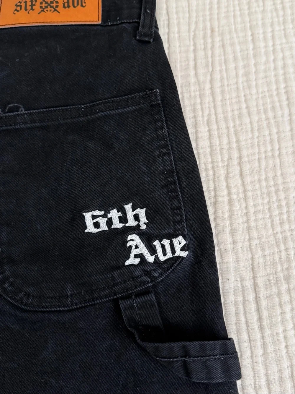 Vintage Y2K Black Denim Cargo Carpenter Shorts 6th Ave Double Knee